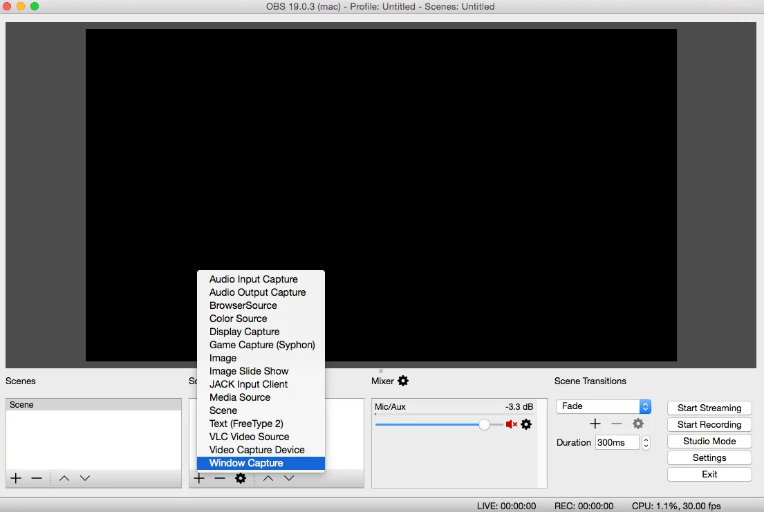 OBS Studio Adding Window Capture Source