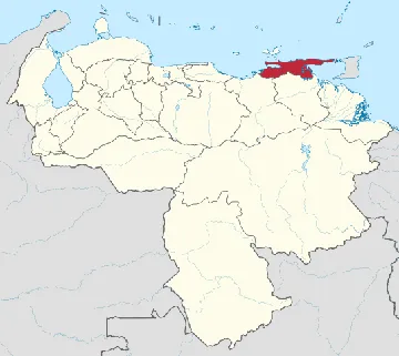 Mapa de Venezuela con estado Sucre.png