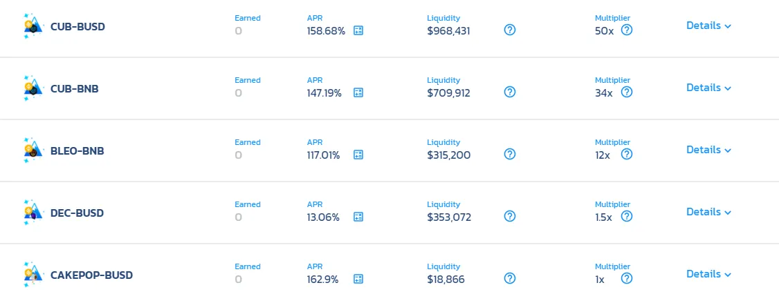 Screenshot showing the best return rate you can get on Cub Finance.