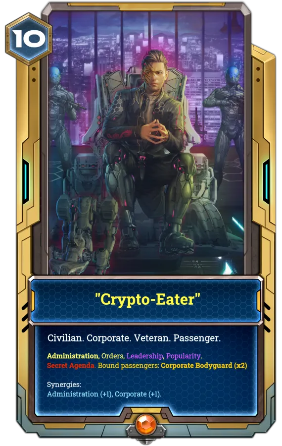 The corporate faction has some interesting cards, such as Crypto-Eater or the epic card of Nash the Expert.