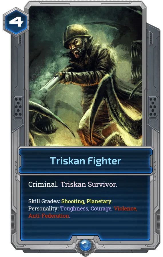 The Triskan Fighter is a rare card in the alpha collection, but Scarlet Sarah is an epic.