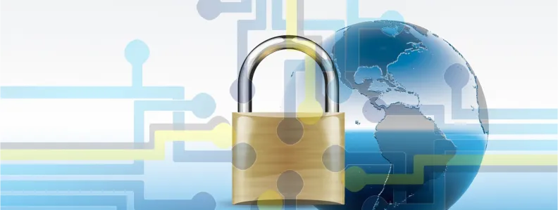 padlock, globe and some fun circuitry overlay