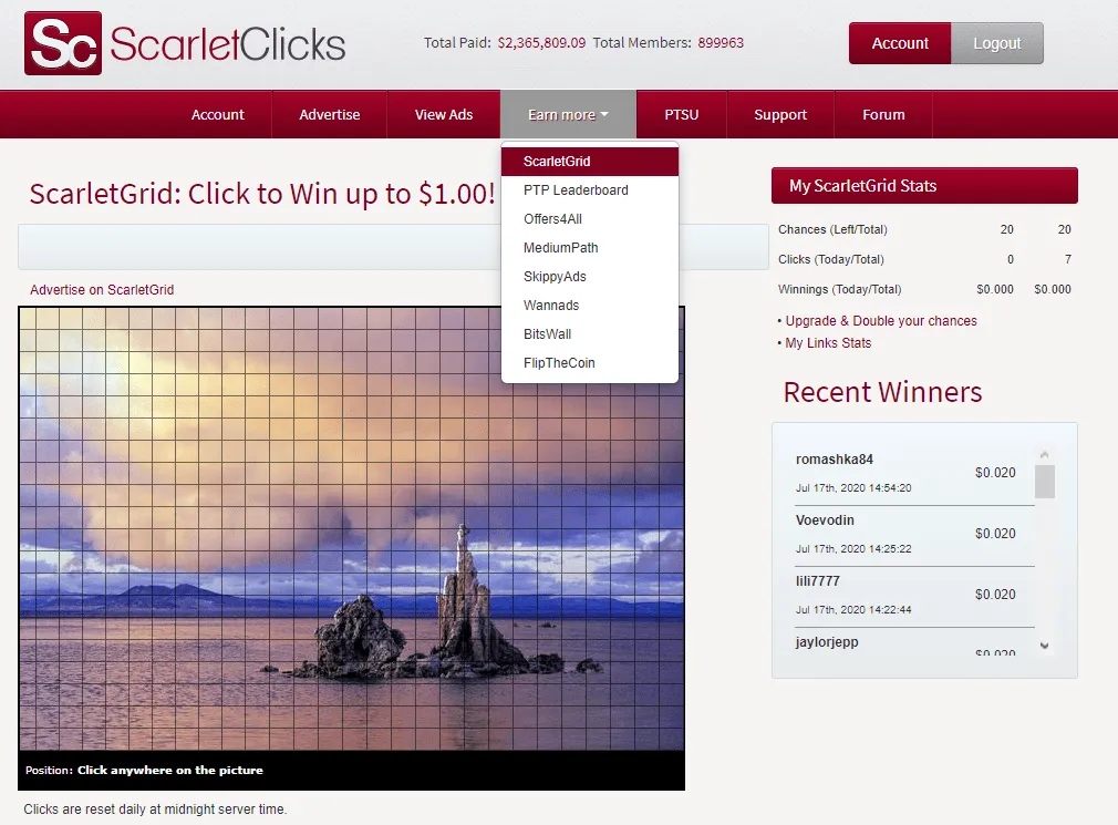 win up to 1 dollar with scarlet grid