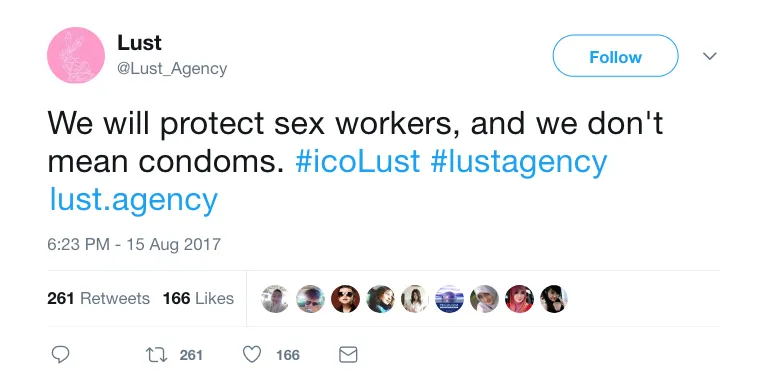 Lust on Twitter   We will protect sex workers  and we don t mean condoms.  icoLust  lustagency https   t.co 8tNH4lOzSj .png