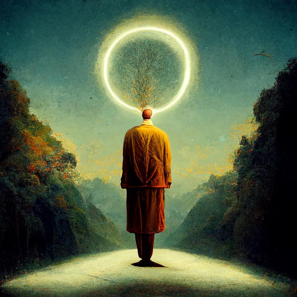 Prompt: a man realizing that enlightenment is just this.