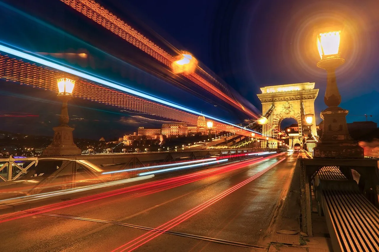 Szechenyi Chain Bridge at night.