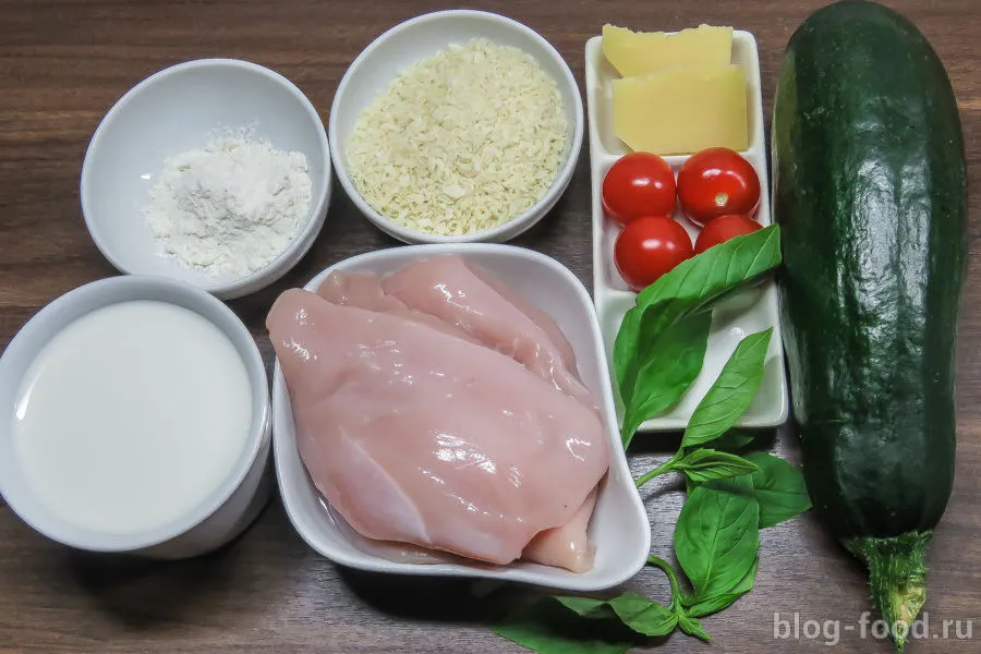 Zucchini gratin with chicken