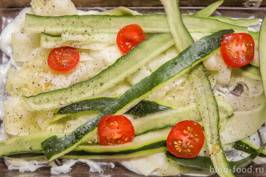 Zucchini gratin with chicken