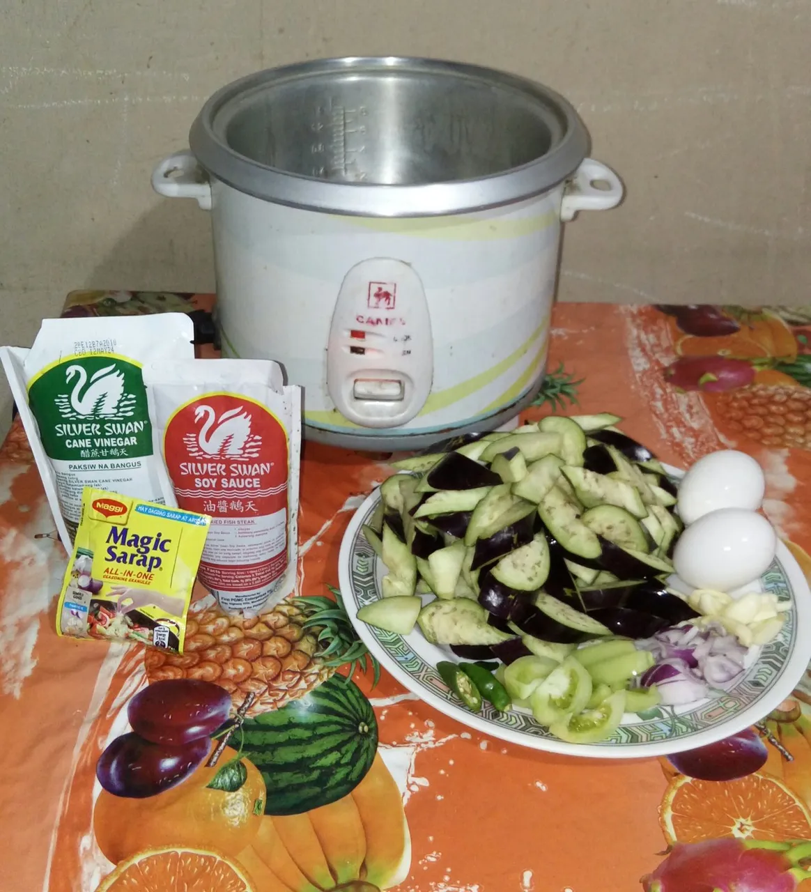 Cooking of Eggplant With Egg In A Rice Cooker For Dinner by shikika