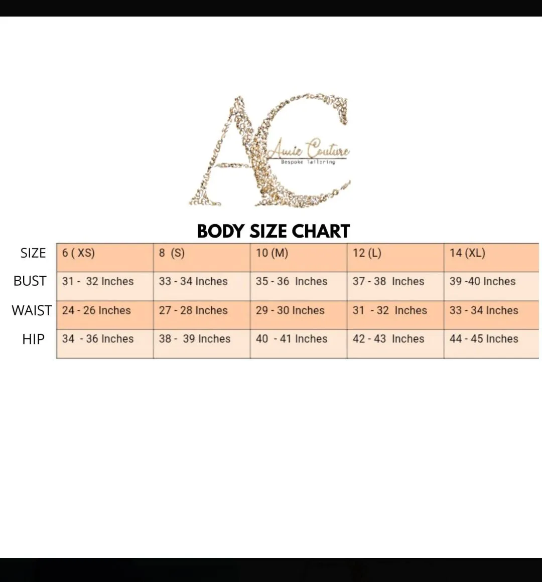 My worksheet for clients body measurement