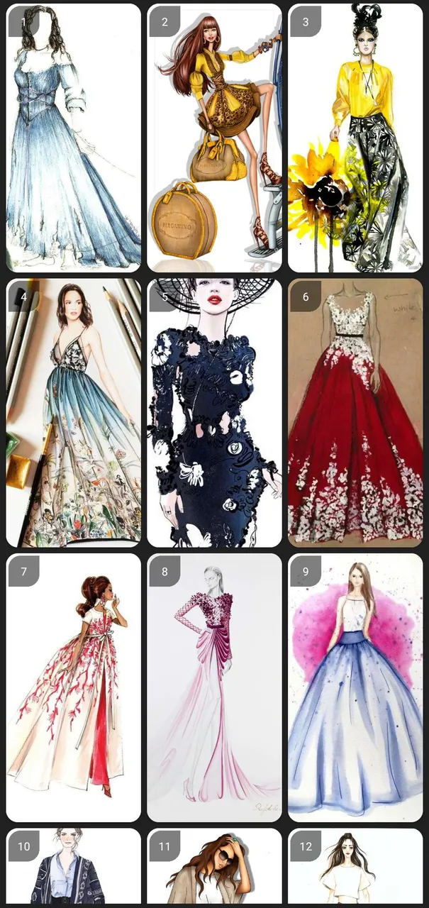 A screenshot of the fashion sketches from an illustration app on my phone