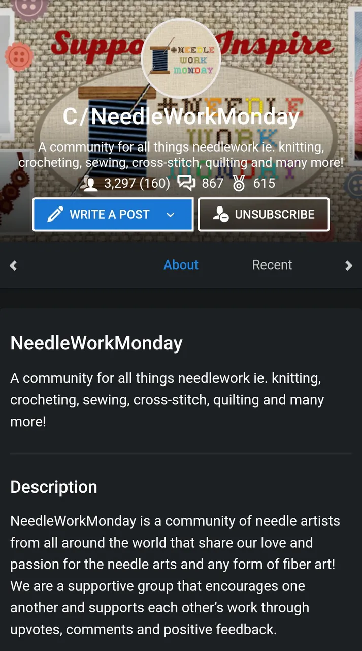 A screenshot of the needlework community