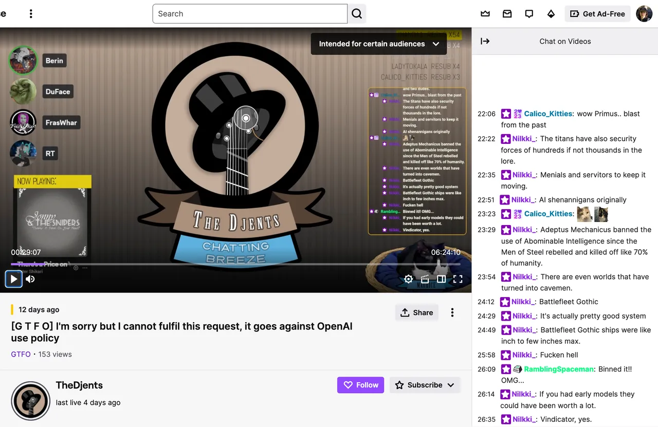goes against OpenAI use policy sur twitch.tv