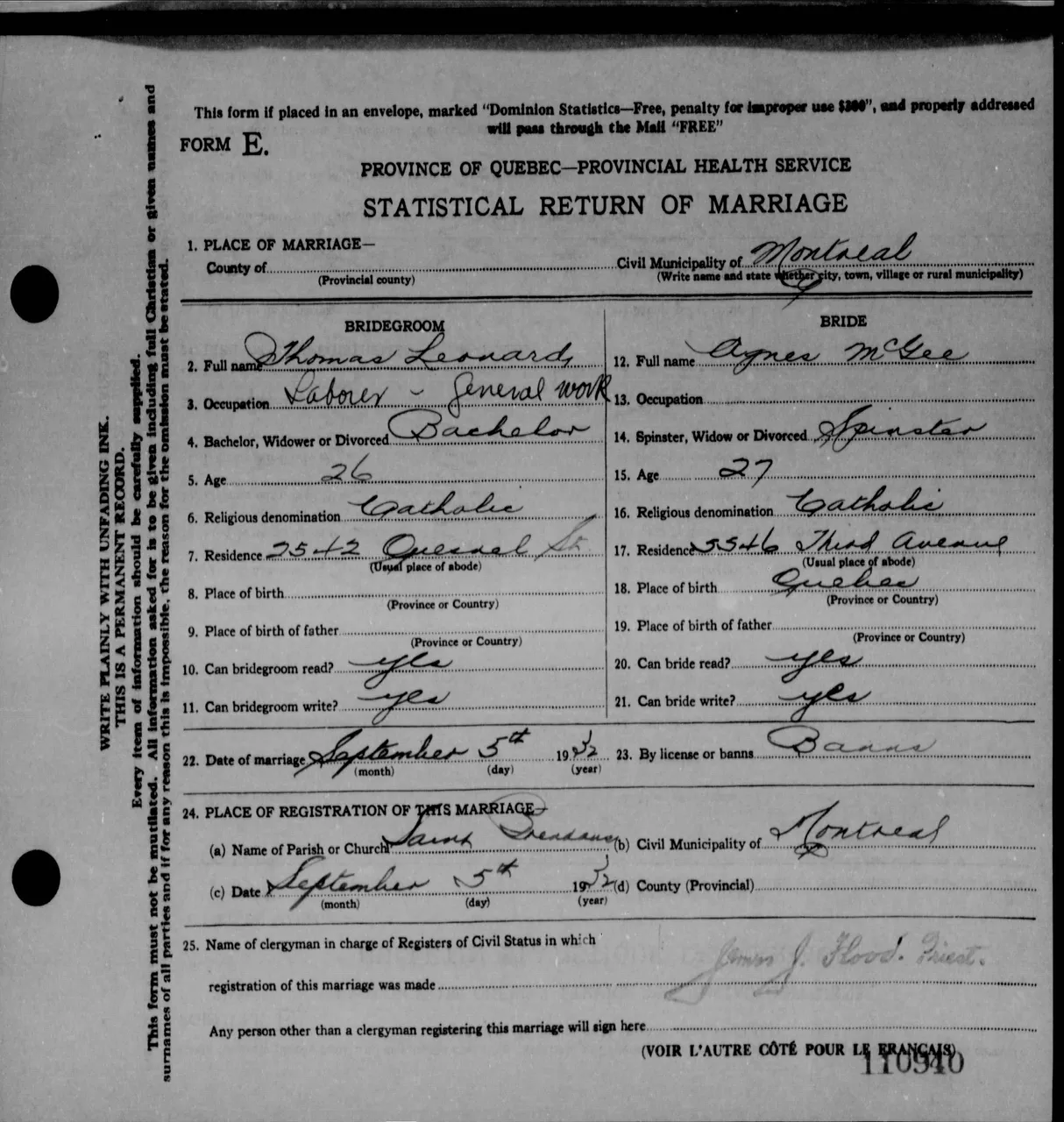 Thomas Nelson Leonard (1905) and Agnes McGee (1911) Marriage.jpg