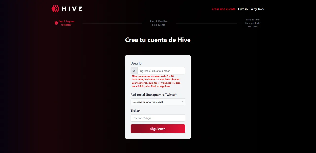 Vista previa de la app para crear cuentas de Hive holahive.com
