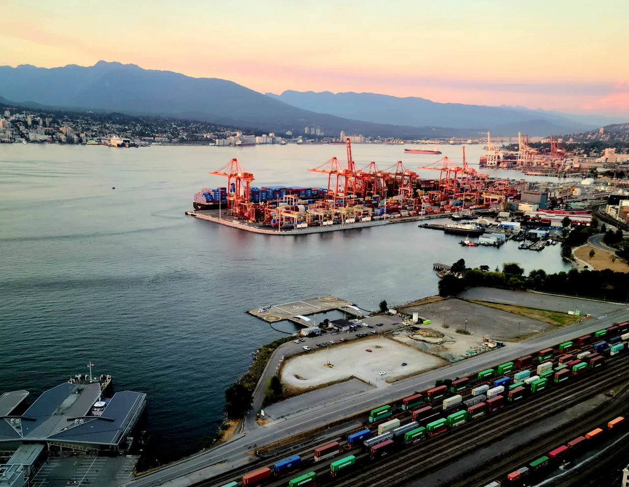 photo taken towards the cranes at the Port Of Vancouver
