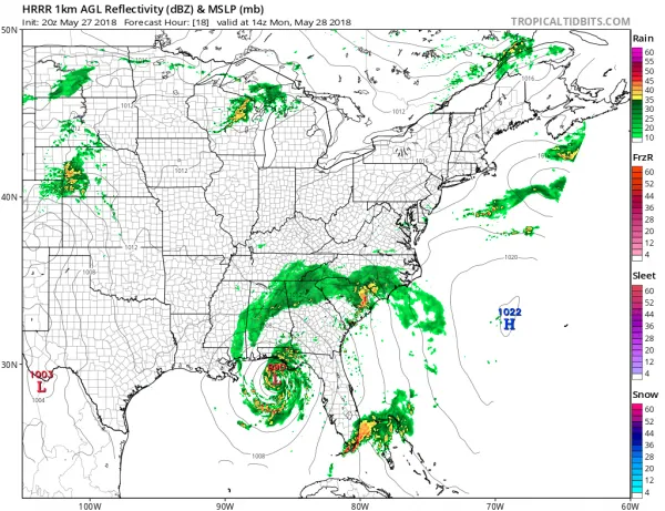 Alberto Strengthens Winds 65 MPH Moving Toward NW Florida