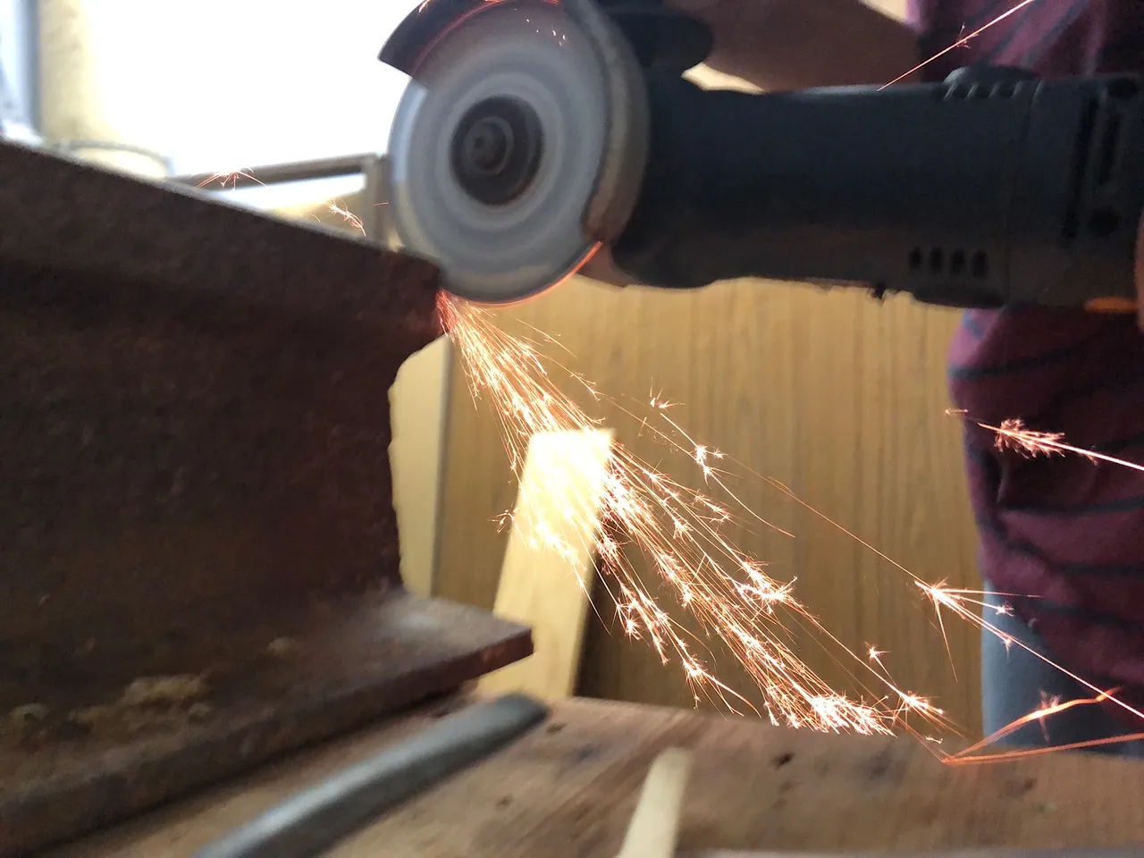 Cutting a crane rail with a 4.5" angle grinder