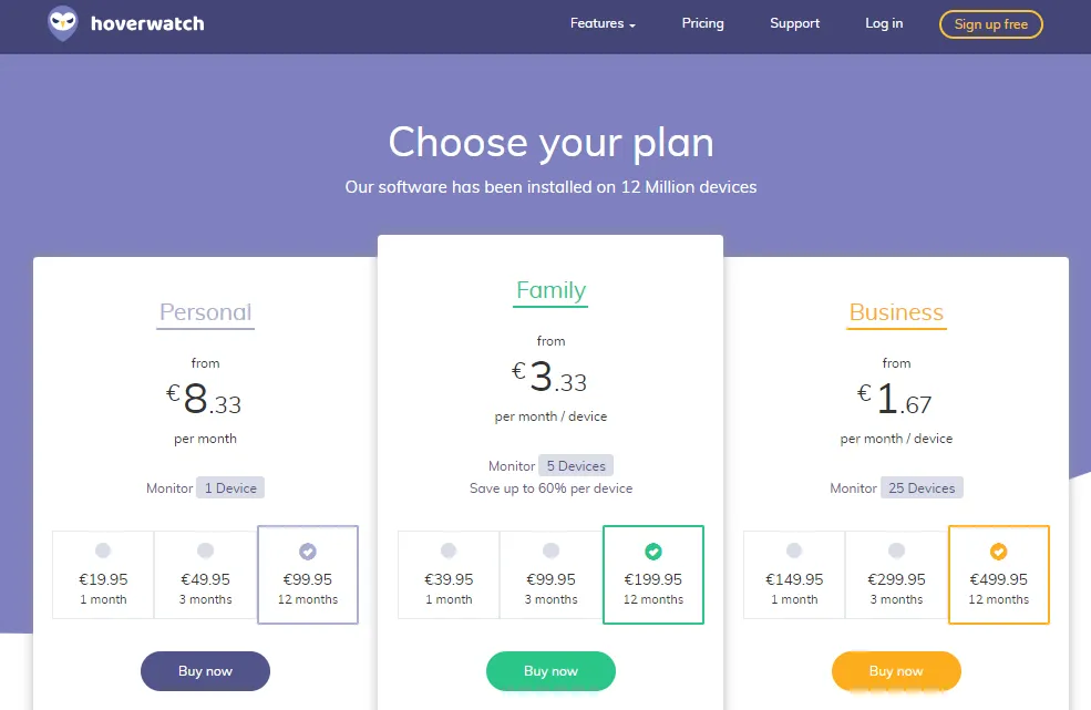 Hoverwatch Pricing Plans