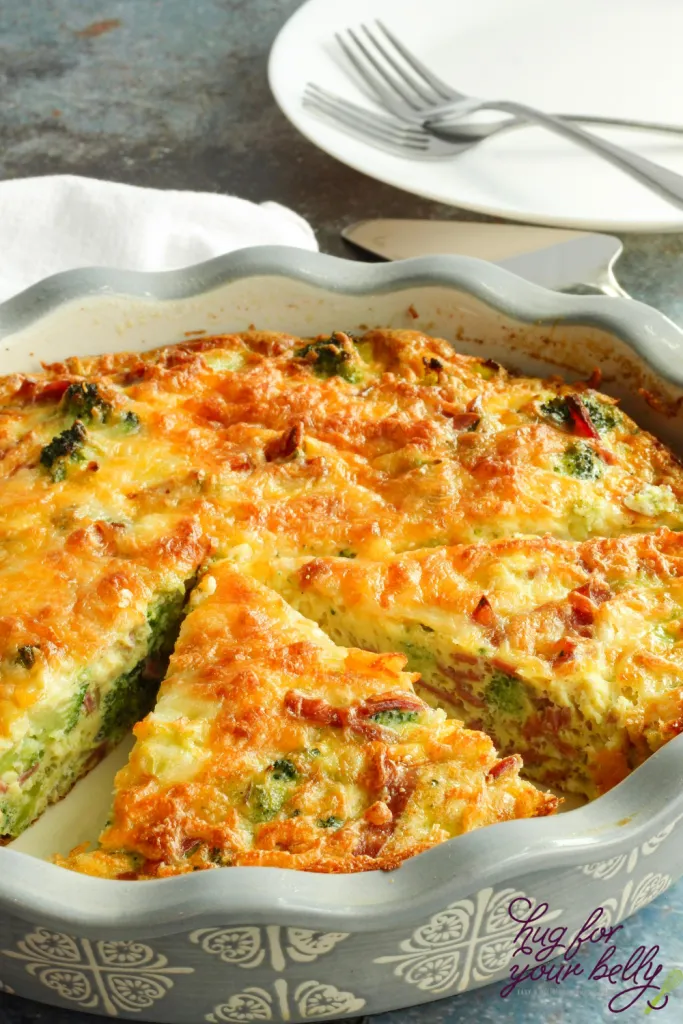 crustless quiche cut in pie pan