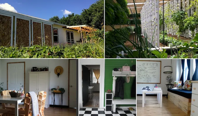 Experimental modular farmhouse (1300 sq ft) with attached greenhouse (800 sq ft) - Factor e Farm (Missouri, US) - Built incrementally between Oct 2013 and Nov 2015 (click for more info)
