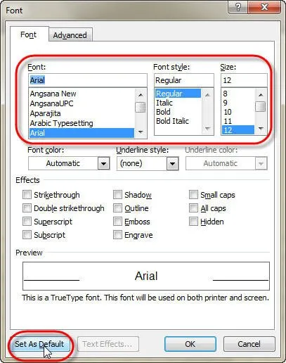 Hộp thoại Font được mở ra. Trên thẻ Font, bạn chọn font chữ mà mình thích