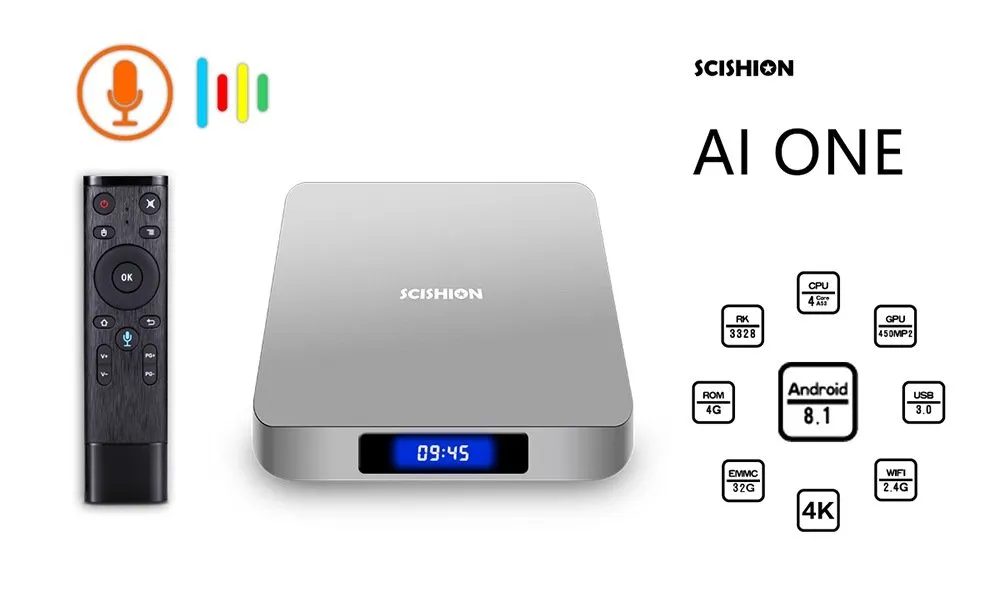 Gearbest Android 8.1 TV Box SCISHION AI ONE. More information on the site ...