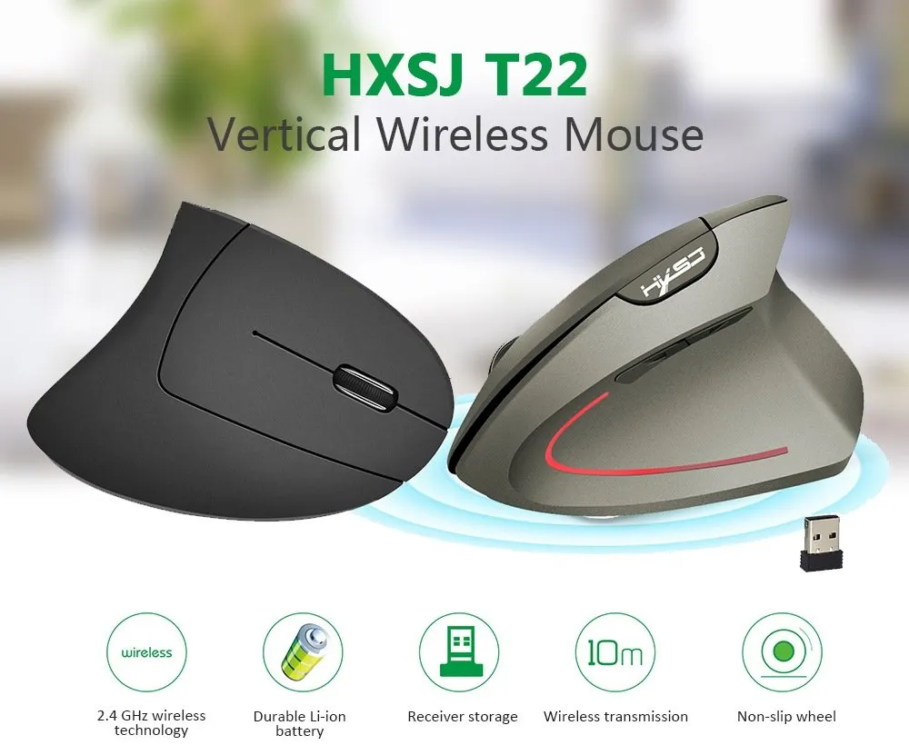 Gearbest HXSJ T22 Rechargeable Vertical Wireless Mouse. More information on the site ...