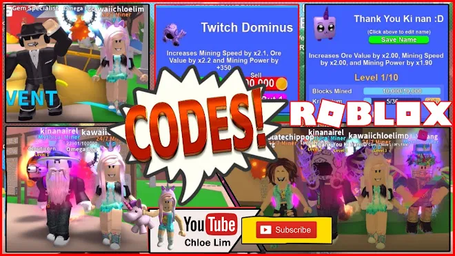 Roblox Mining Simulator! 5 CODES and Twitch CODES! BIG SHOUT OUT! Gem Specialist Quests! LOUD WARNING!