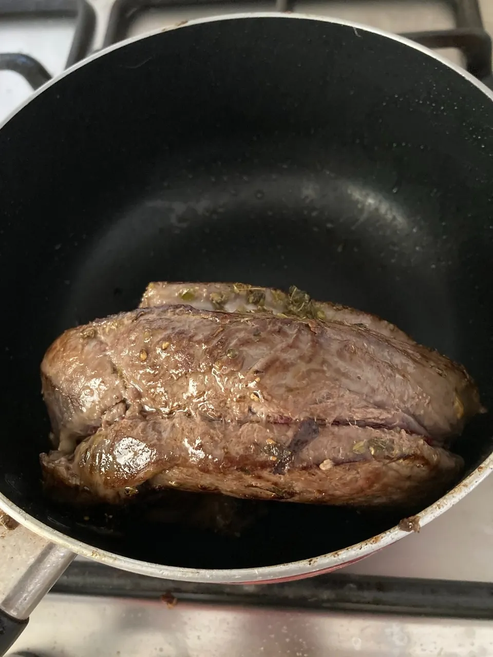 Slow cooked Roast Beef with onion and rose wine