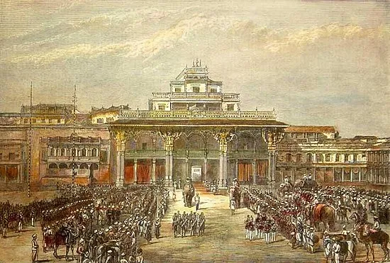 550px-_Palace_of_the_Maharajah_of_Mysore,_India,__from_the_Illustrated_London_News,_1881_(with_modern_hand_coloring).jpg