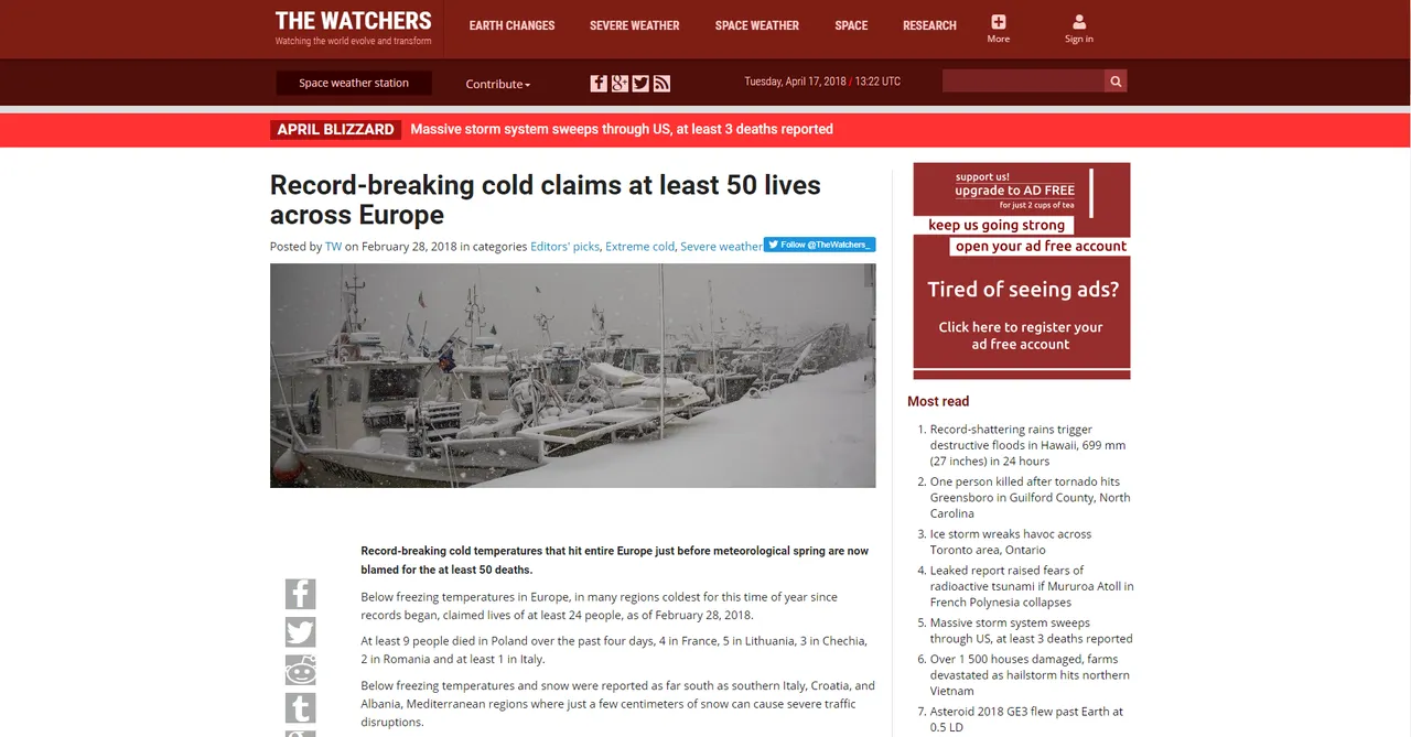 Europe coldest winter