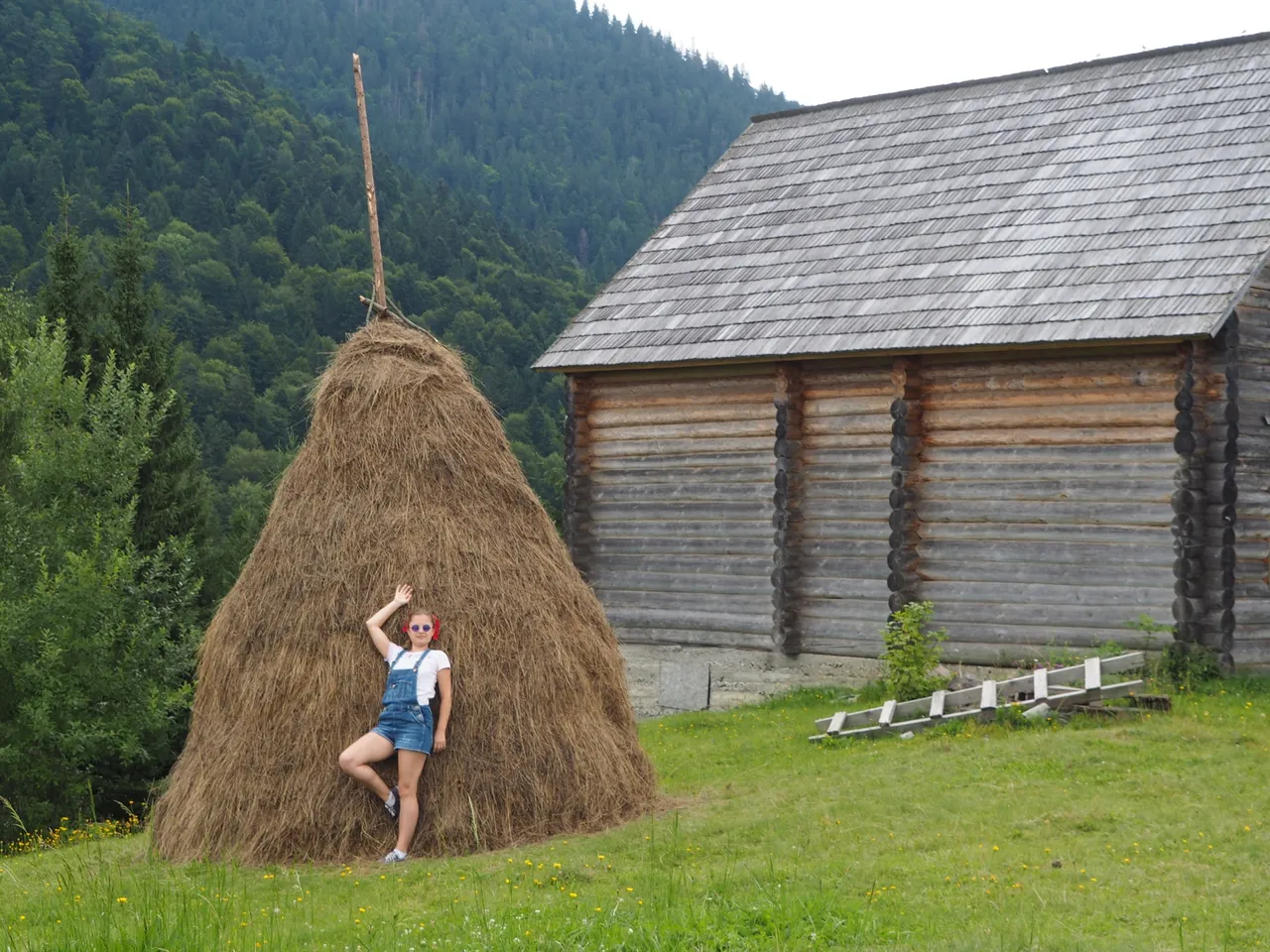 My friend near a haystack