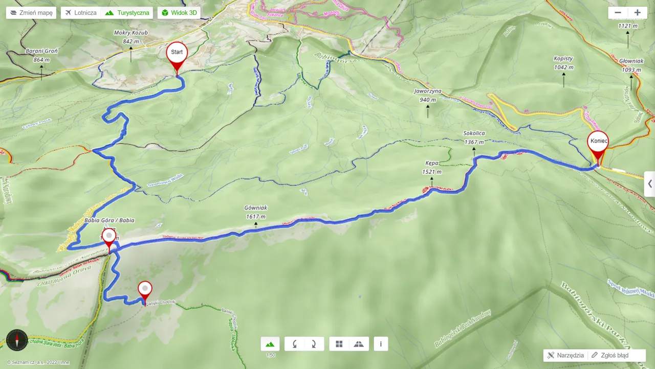 Trasa wycieczki (mapy.cz) - 11,6km, 1102m podejść