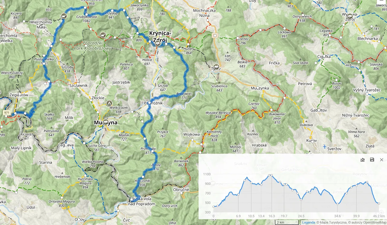 Cały niebieski szlak Żegiestów - Leluchów (46,2km, 2145m podejść)