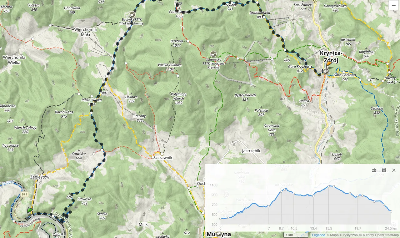 Niebieski szlak Żegiestów - Leluchów, dzień 1 (24,5km, 1150m podejść)