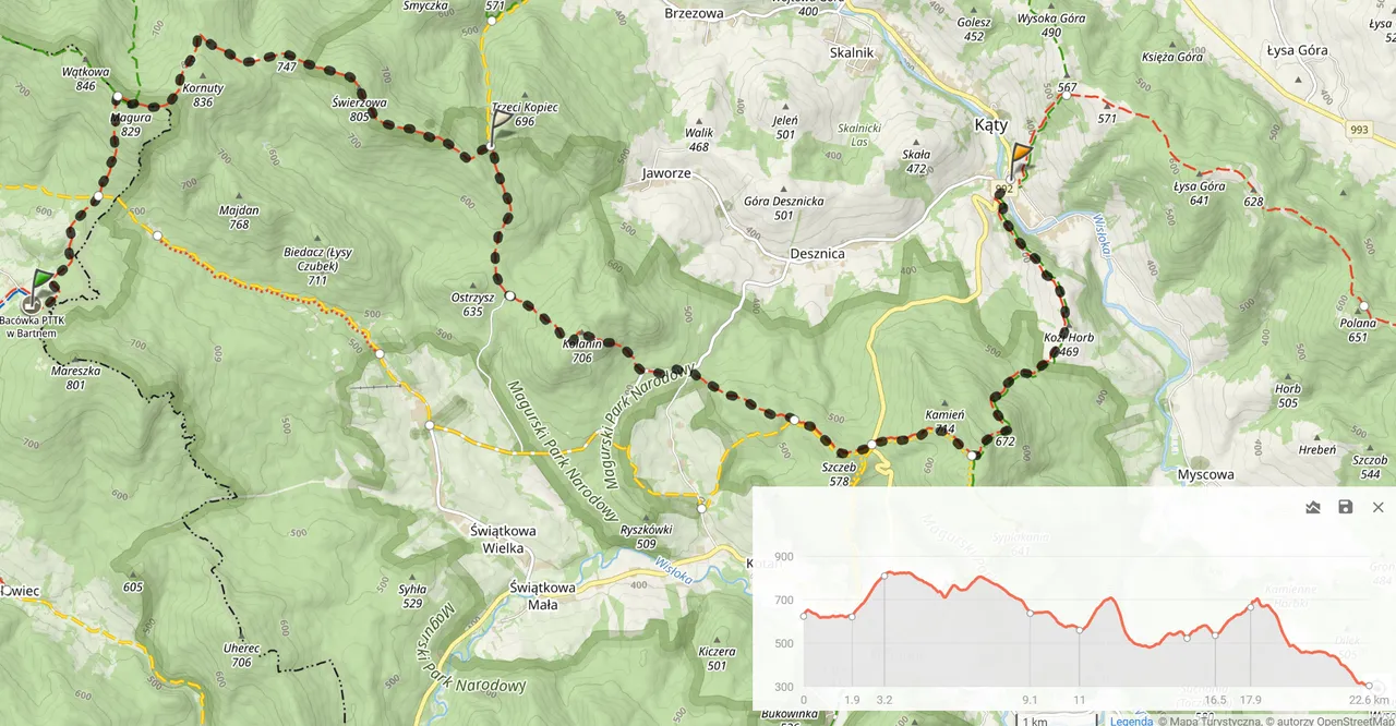 Główny Szlak Beskidzki 2024 - Dzień 12: ”Bartne - Kąty” (22,6km i 846m podejść). Nocleg: ”Chono Tu”, Kąty.