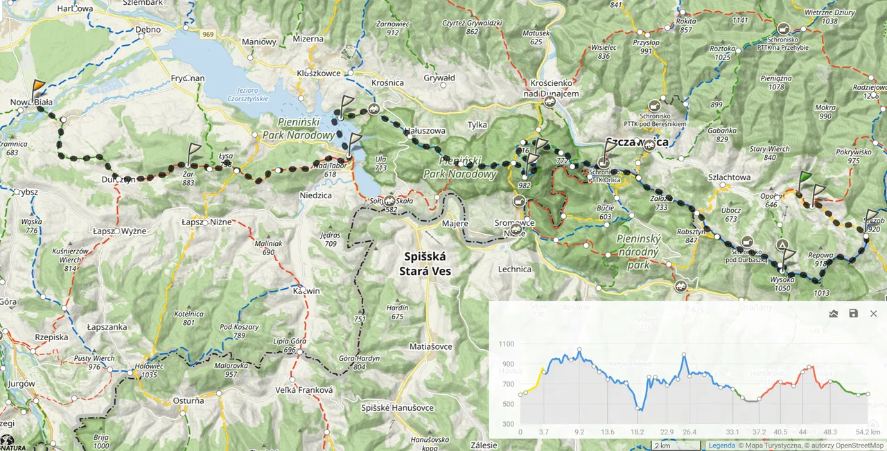 Trasa wędrówki ”50km na 50-te urodziny” (54,2km i 2495m podejść).