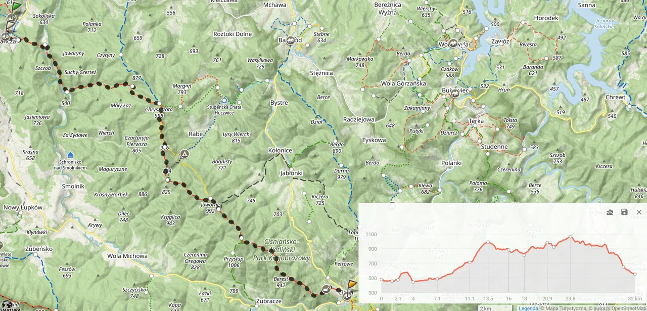 Główny Szlak Beskidzki 2024 - Dzień 16: ”Komańcza - Cisna” (32km i 1329m podejść). Nocleg: ”Bieszczadzkie Marzenie”, Wetlina