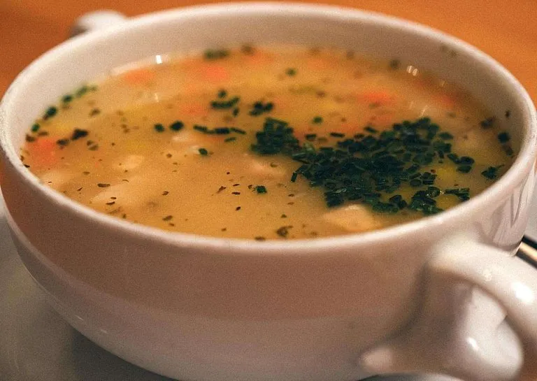 Viennese soup made from potatoes, carrots, and porcini.