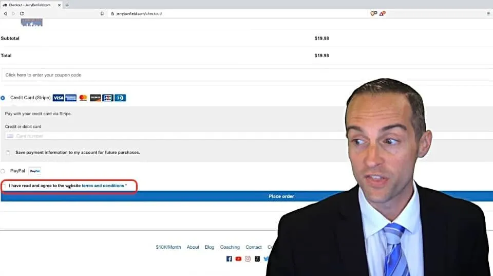 Terms and conditions on Wordpress