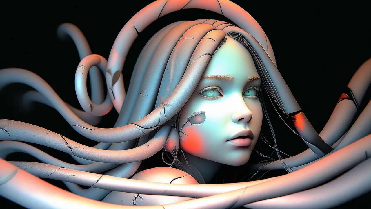 “Transform two glowing rings and a luminous orb into a beautiful young girl with a deep, piercing gaze, long soft hair flowing in the wind, surrounded by tiny glowing stars and delicate floating branches, dreamy fa.jpg