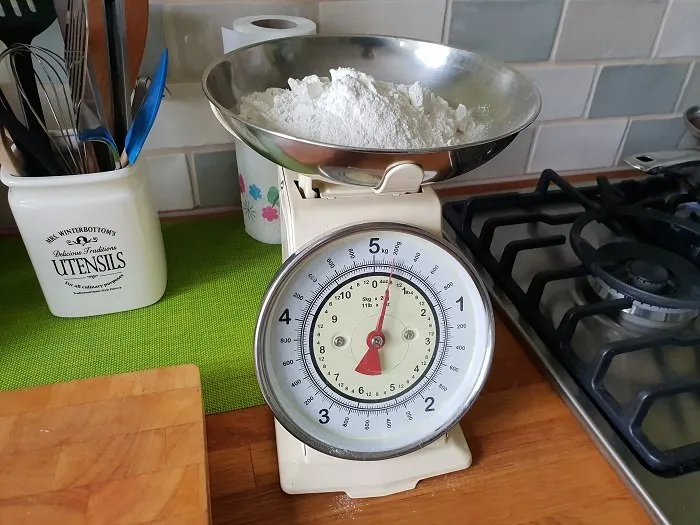 weighing out the flour