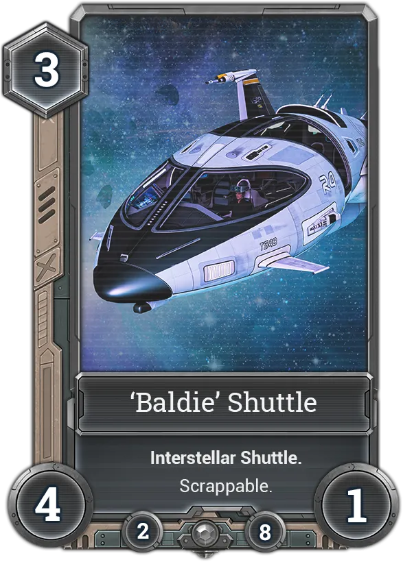 Card example of one of our spaceships. Our card template will be improved further in May.