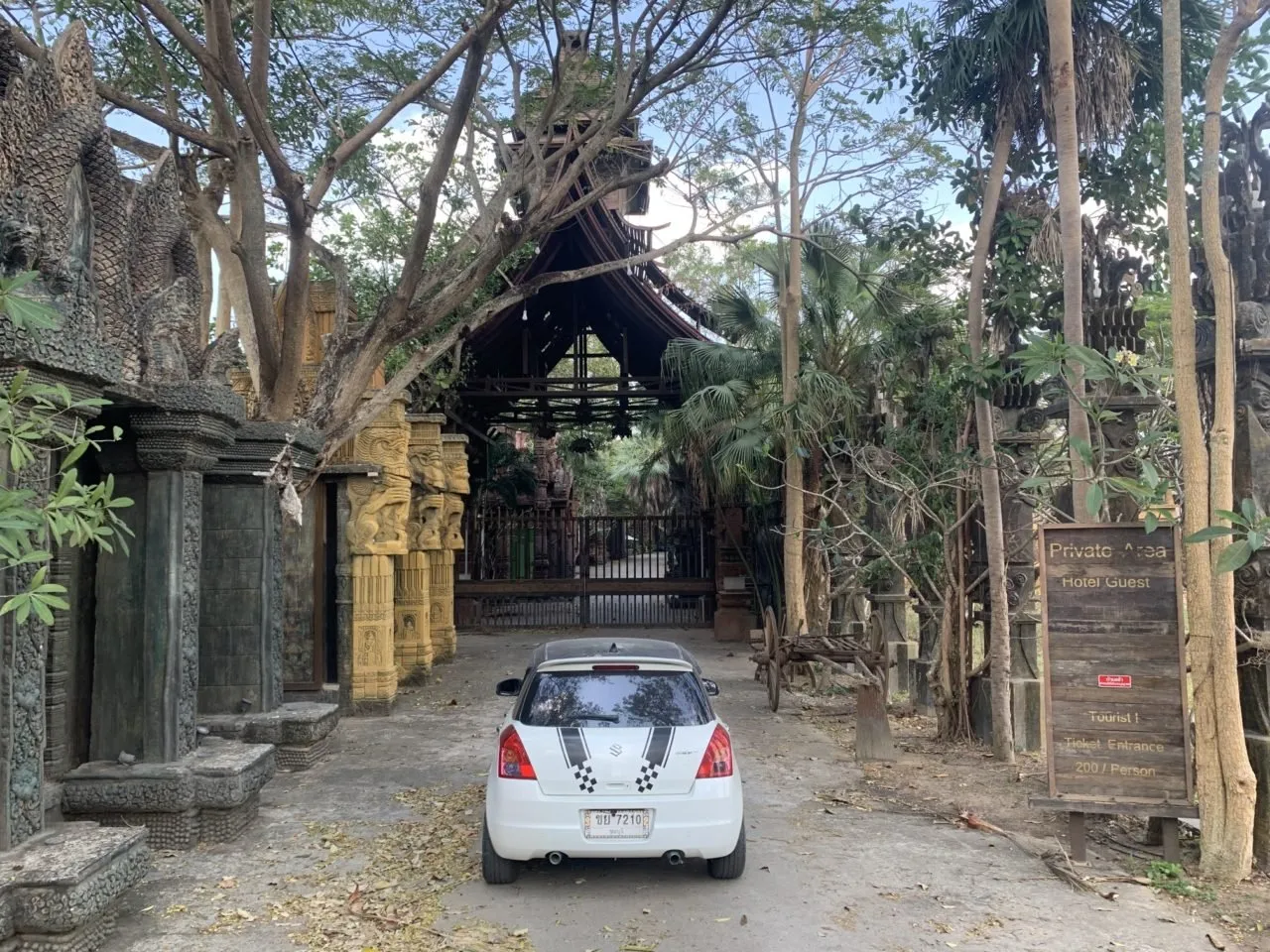 suzuki swift rear in a mock khmer temple setting