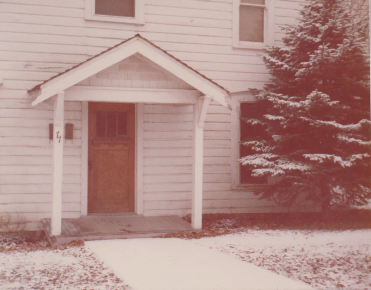 1974-12-02 - Monday - Some snow outside the front door, evergreen, 1pic.png