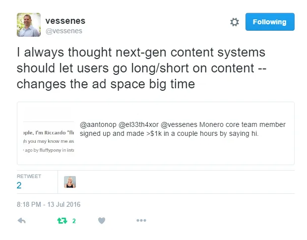 Peter Vessenes shows interest in Steemit