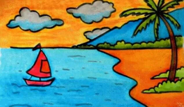 Beach Drawing | Nature drawing for kids, Drawing pictures for kids, Scenery  drawing for kids
