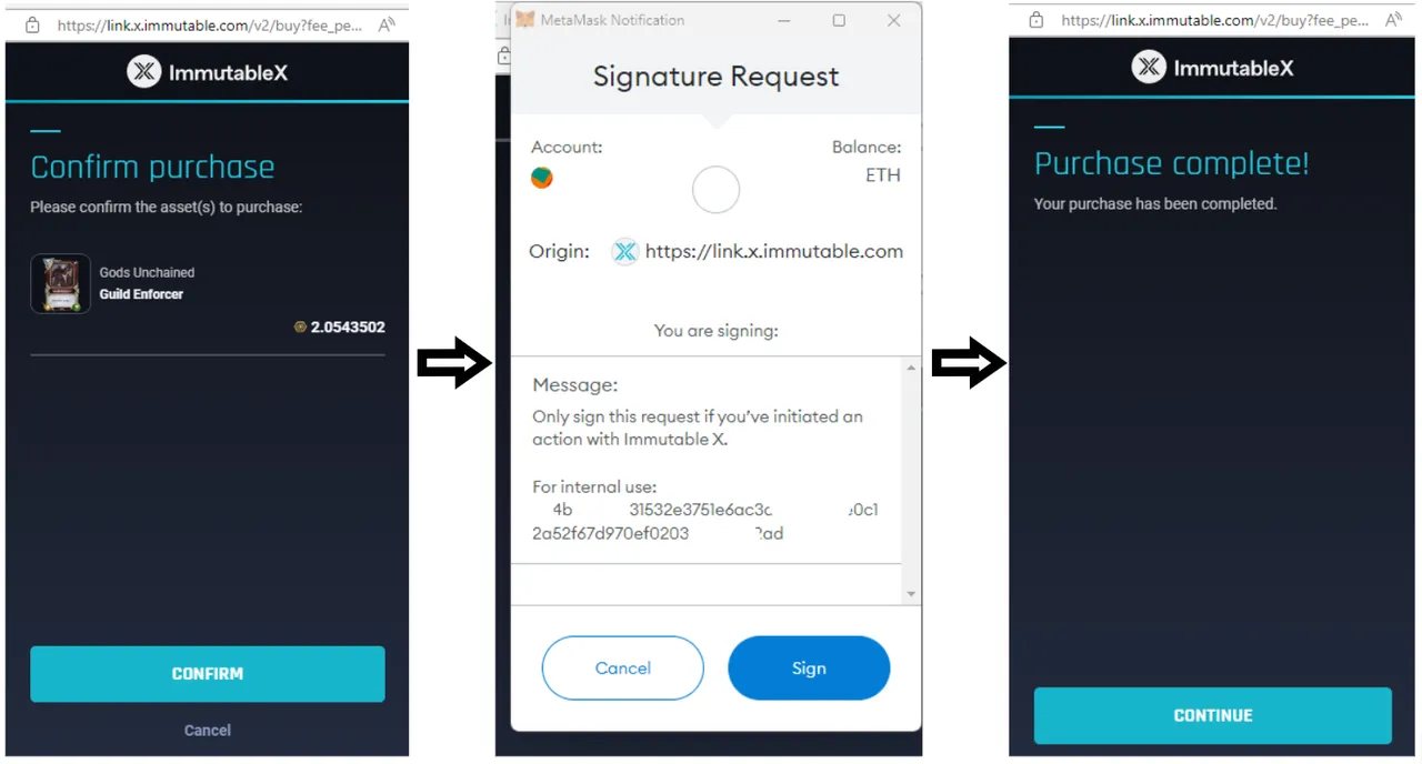 Buying process with Immutable X and MetaMask