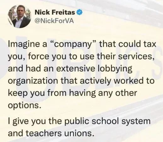 tweet-nick-freitas-company-lobbying-keep-from-other-options-public-school-system-teachers-unions.webp